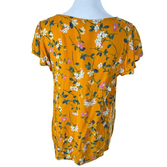 Savanna Jane Cottagecore Yellow Floral Embroidered Boho Pom Pom Trim Blouse M - Picture 4 of 13